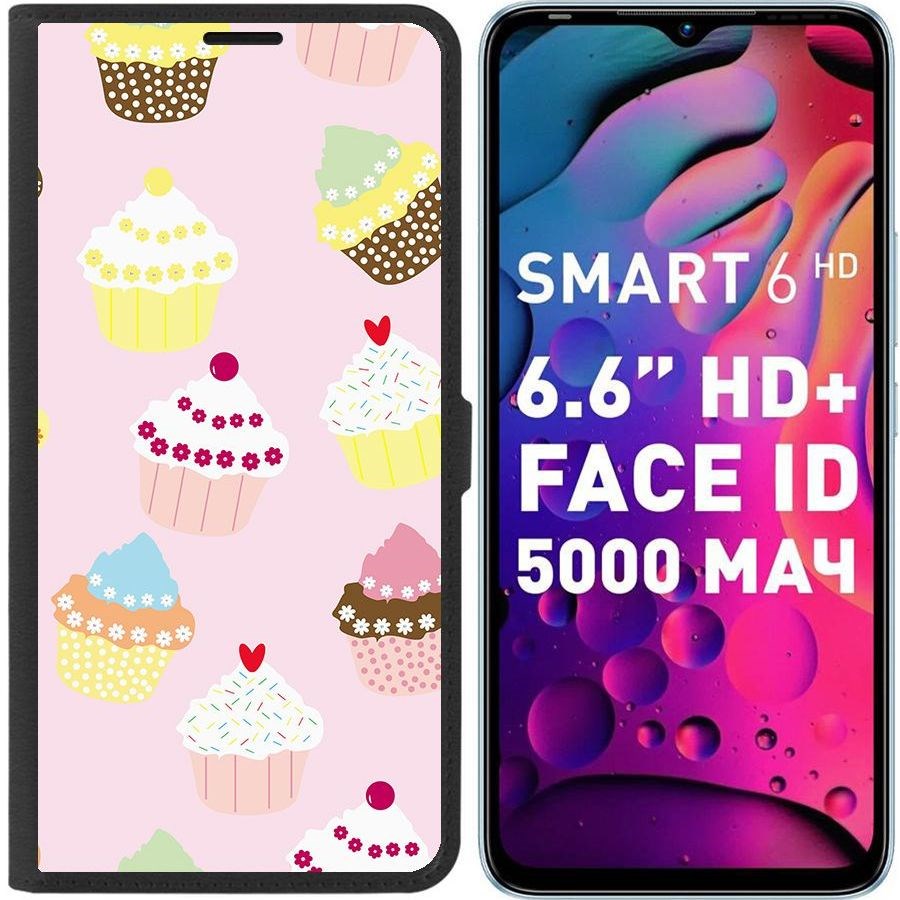 

Чехол-книжка Eco для Infinix Smart 6 HD Пироженки (черный)