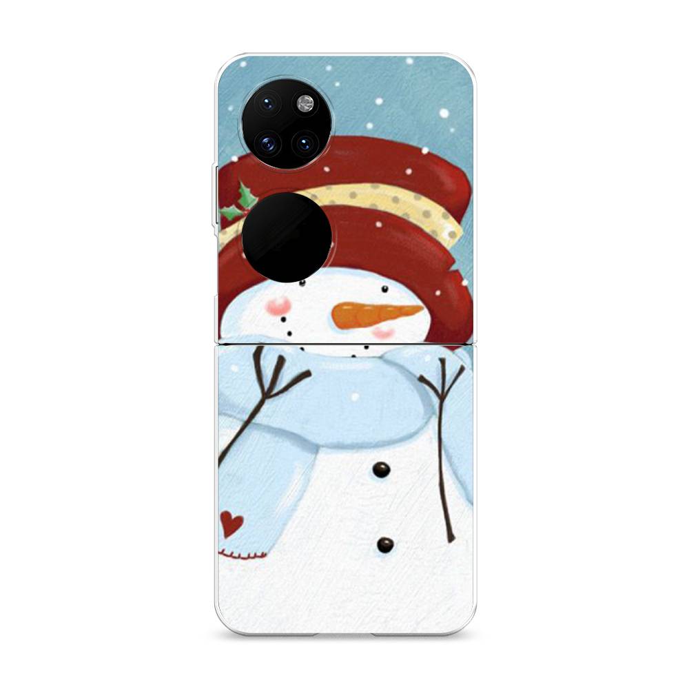 

Чехол на Huawei P50 Pocket "Застенчивый снеговик", Голубой;белый;красный, 6107450-5
