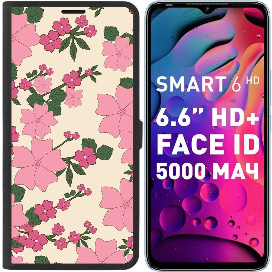 

Чехол-книжка Eco для Infinix Smart 6 HD Цветочный паттерн 1 (черный)
