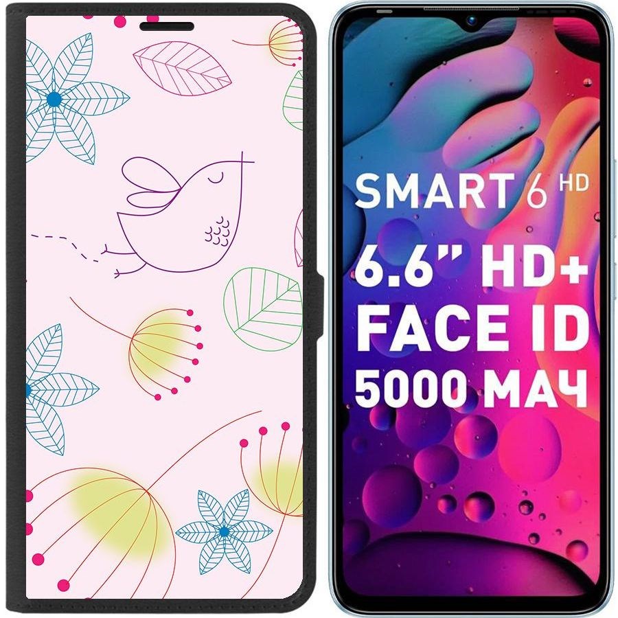 

Чехол-книжка Eco для Infinix Smart 6 HD Цветочный паттерн 5 (черный)