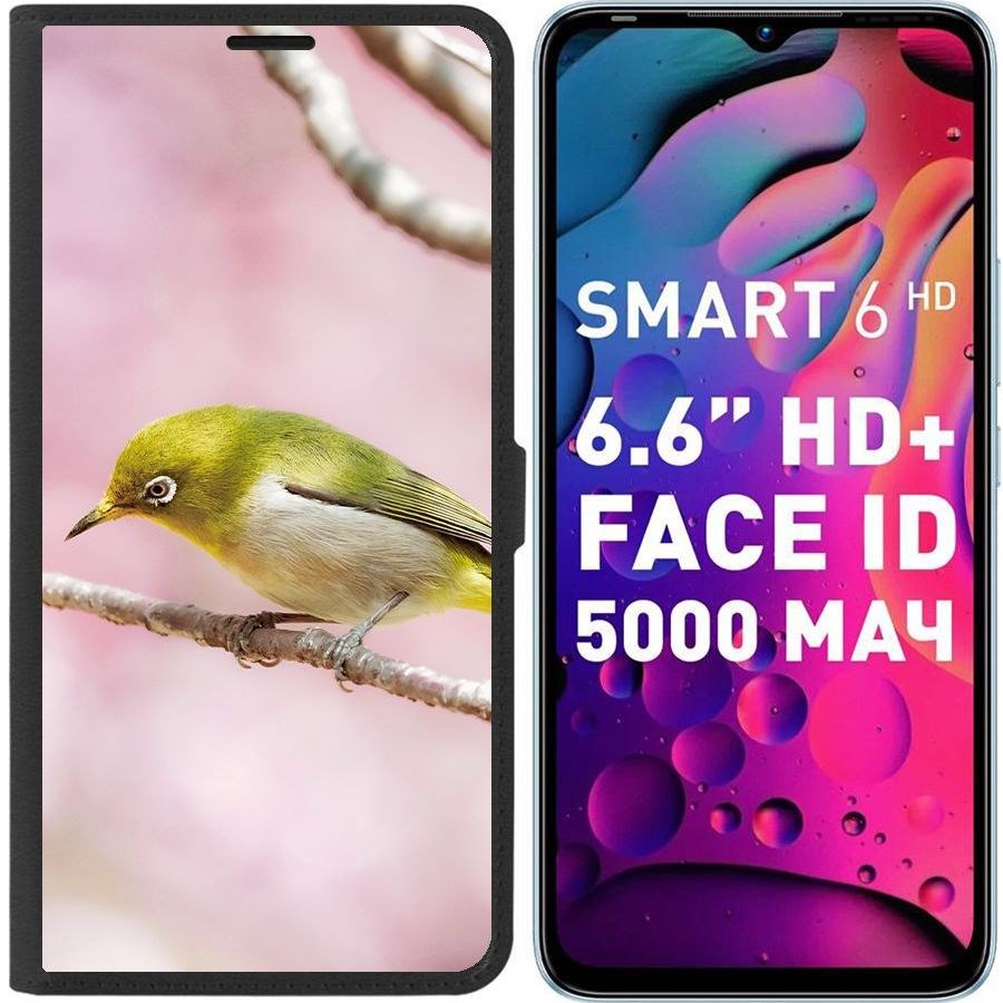 

Чехол-книжка Eco для Infinix Smart 6 HD Японская белоглазка (черный)