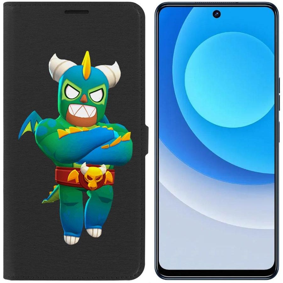 

Чехол-книжка Eco для Tecno Camon 19 Brawl Stars-Эль Дракон Вердозо (черный)