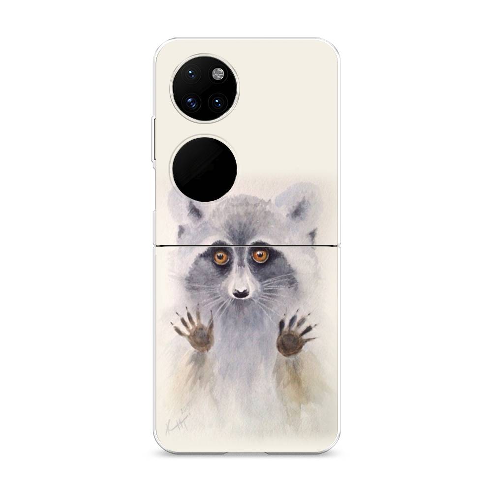 

Чехол на Huawei P50 Pocket "Енот за стеклом", Бежевый;серый, 6107450-4