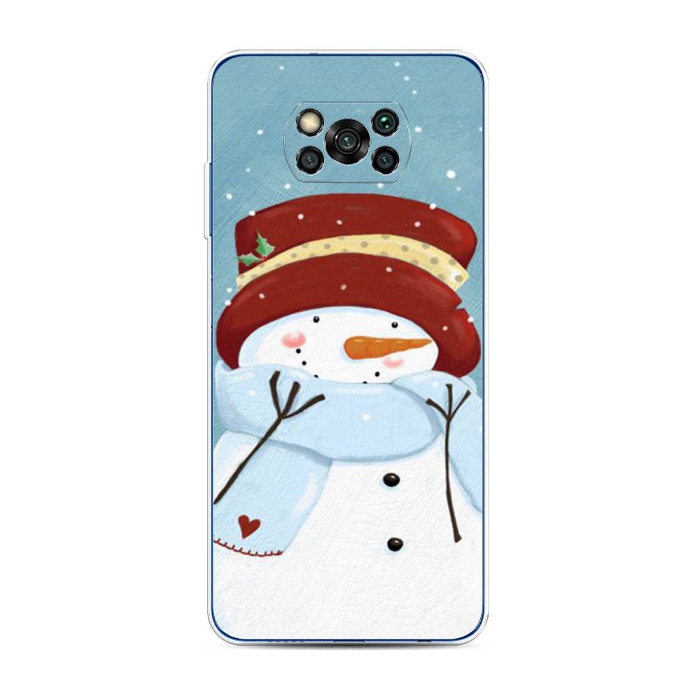 

Чехол на Xiaomi Poco X3 "Застенчивый снеговик", Голубой;белый;красный, 39250-5