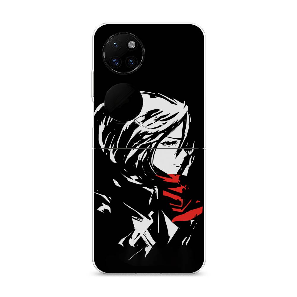 

Чехол на Huawei P50 Pocket "Микаса минимализм", Черный;серый;красный, 6107450-4
