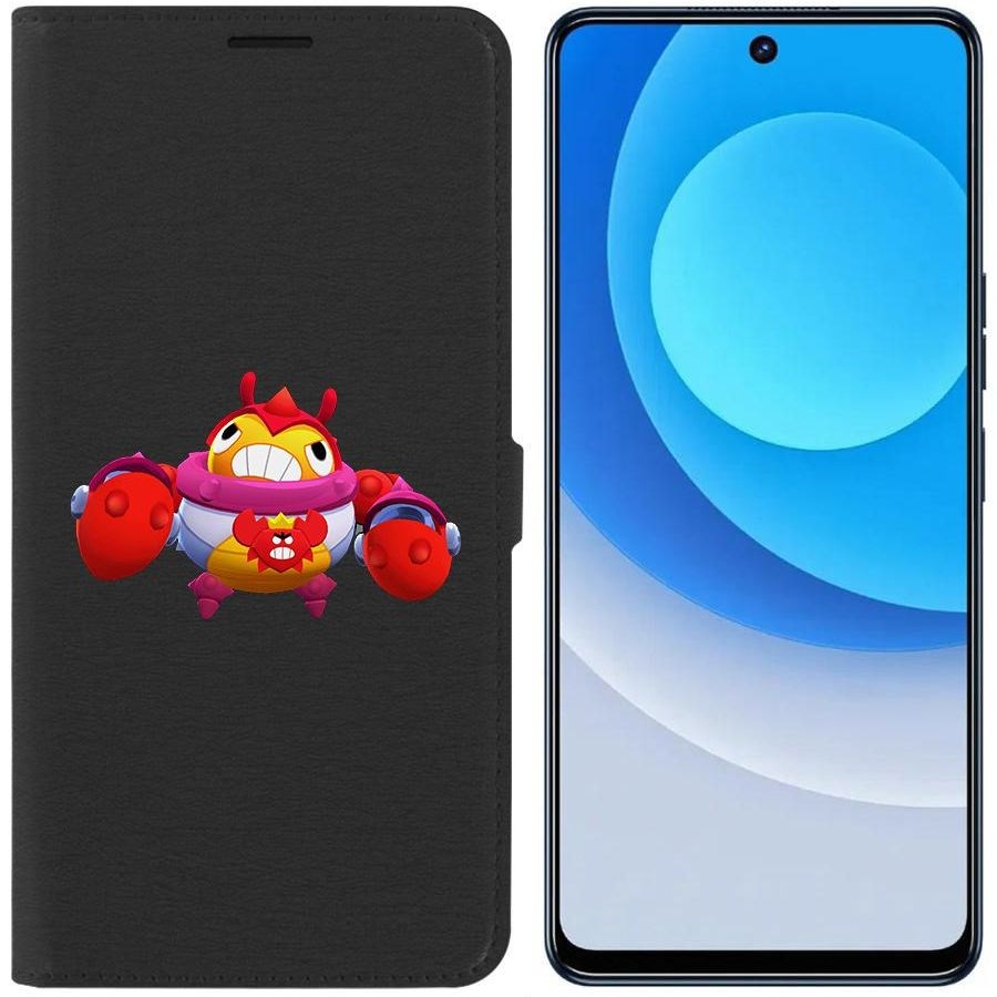 

Чехол-книжка Eco для Tecno Camon 19 Brawl Stars-Краб Тик (черный)