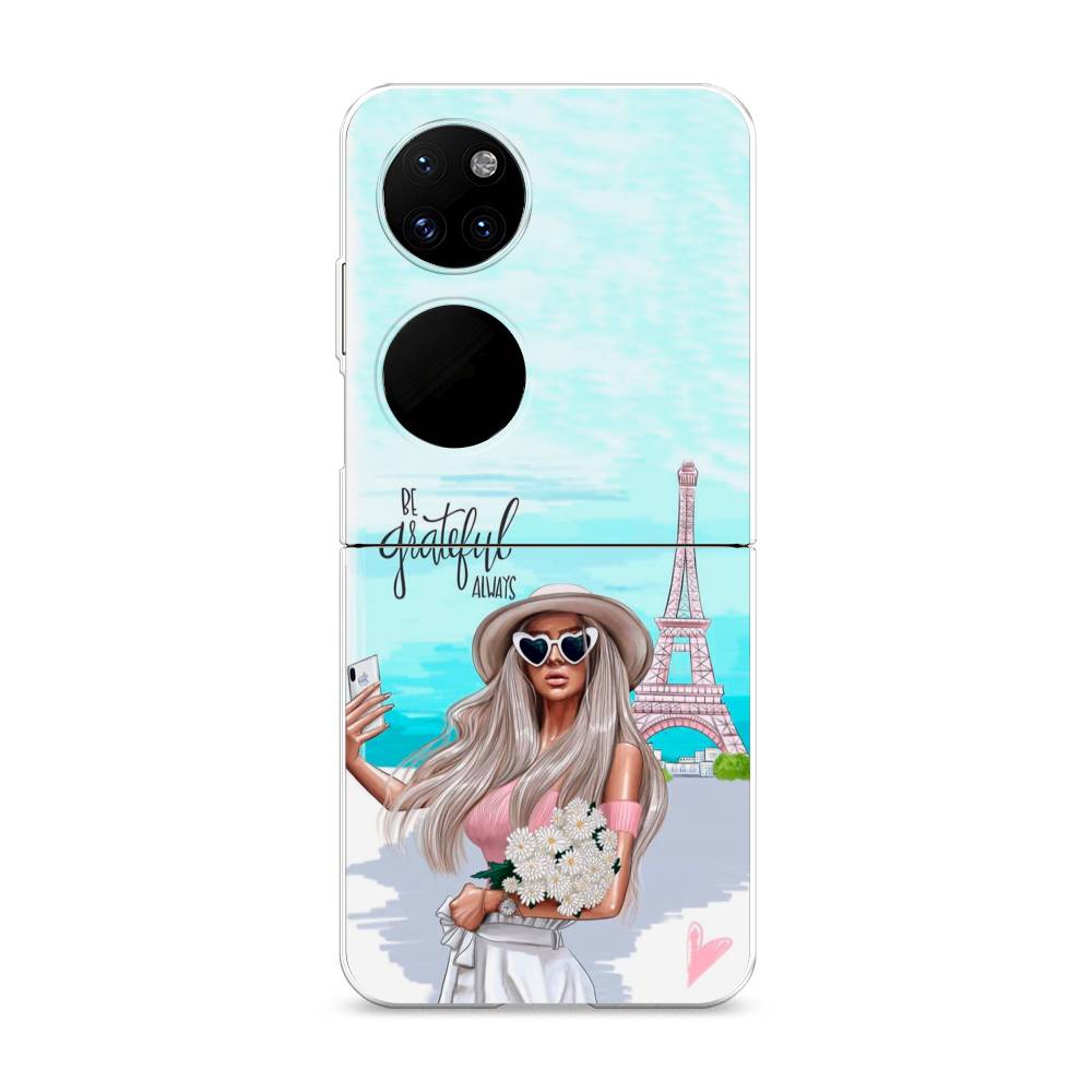 

Чехол на Huawei P50 Pocket "Селфи Париж", Голубой;бежевый, 6107450-6