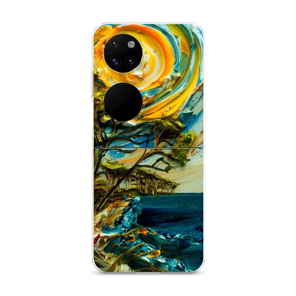

Чехол на Huawei P50 Pocket "Солнце живопись", Желтый;синий, 6107450-4