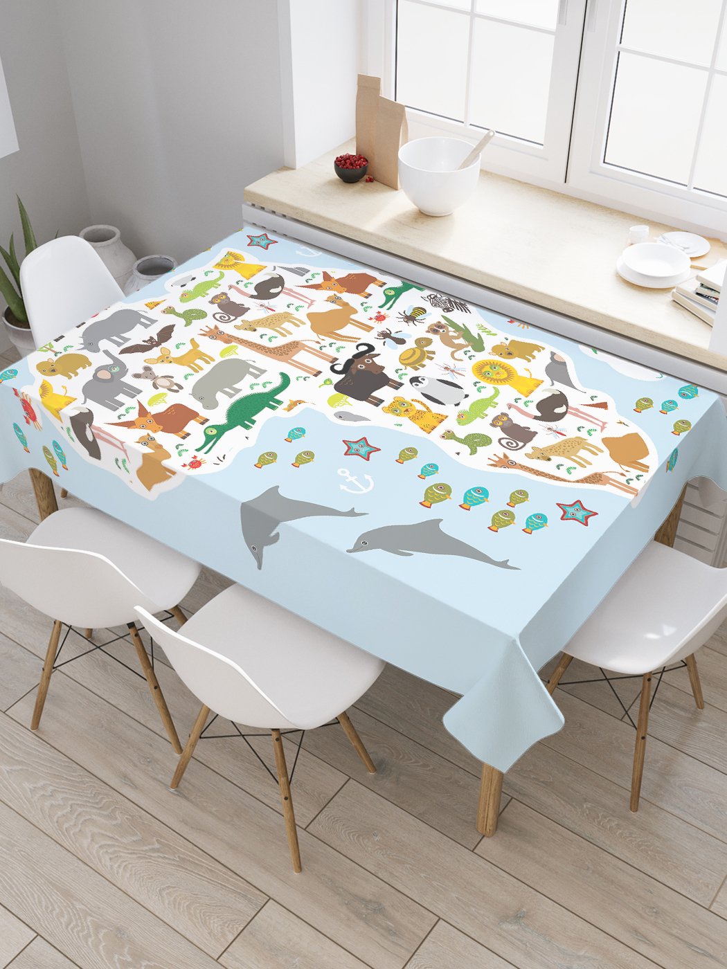 

Скатерть прямоугольная JoyArty "Животные Африки" из сатена, 120x145 см, Животные Африки