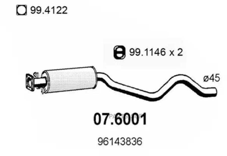 

Глушитель Средняя Часть Daewoo Espero 95>99 Asso 076001