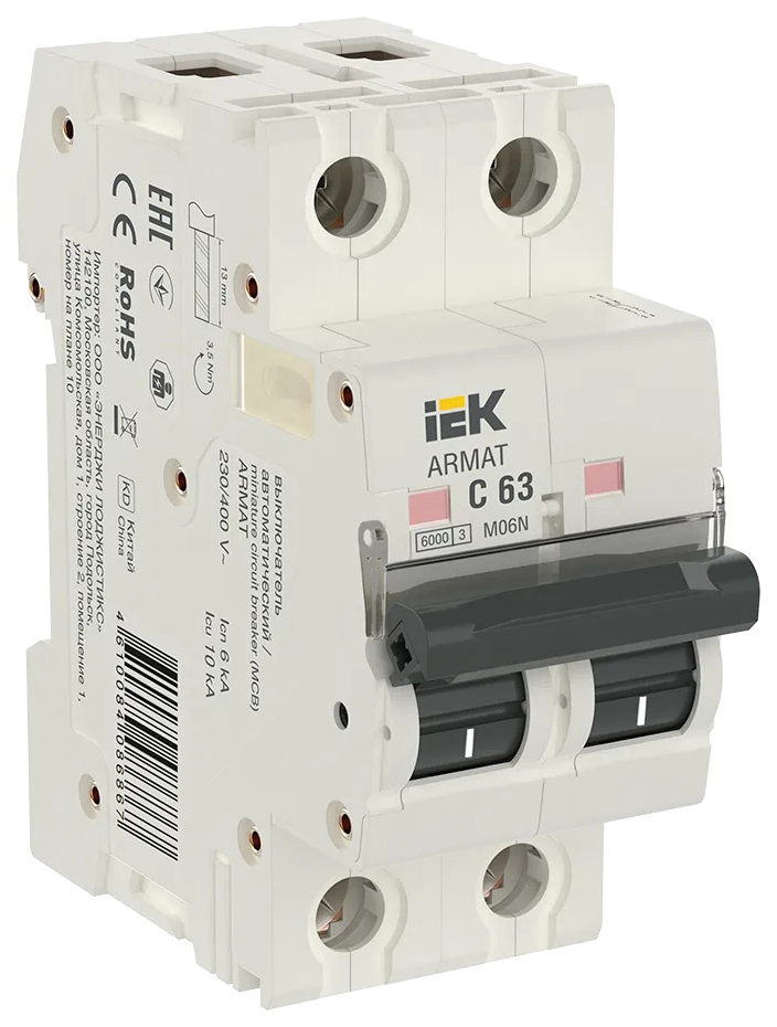 

Выключатель автоматический 2п C 63А M06N ARMAT IEK AR-M06N-2-C063, AR-M06N-2-C063