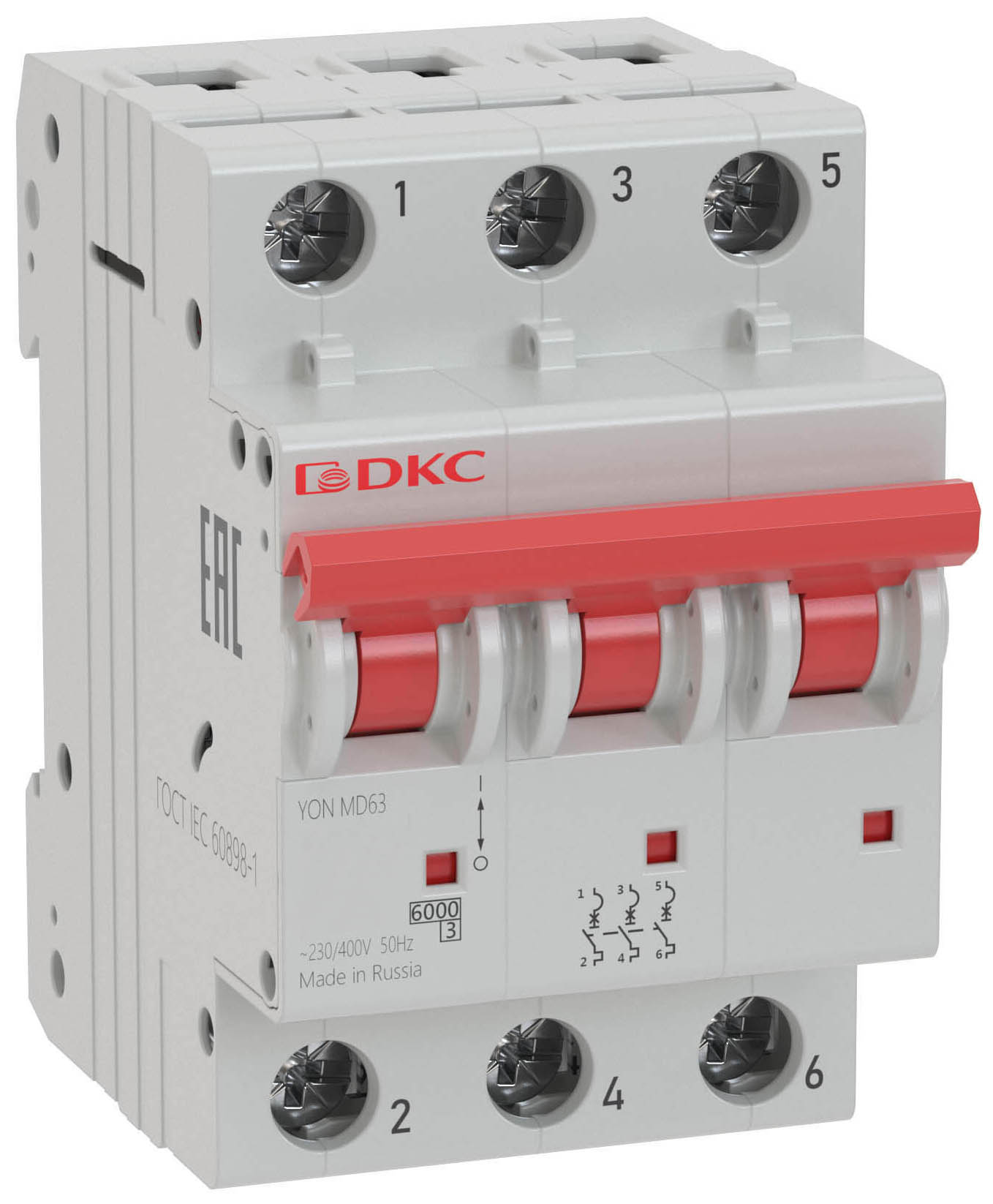 Выключатель автоматический модульный 3п D 10А 10кА YON MD63 DKC MD63-3D10-10