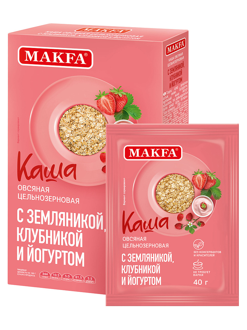 Каша Makfa овсяная земляника-клубника-йогурт, 200 г
