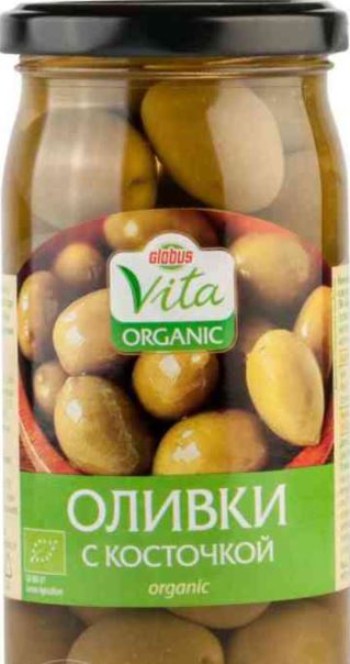 Оливки Глобус Вита organic с косточкой Греция 350 г