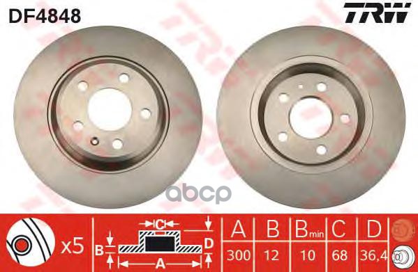 

Диск Тормозной Audi A4,A5,A6,A7,Q5 Задний (300Х12) (1Шт.) Trw Df4848