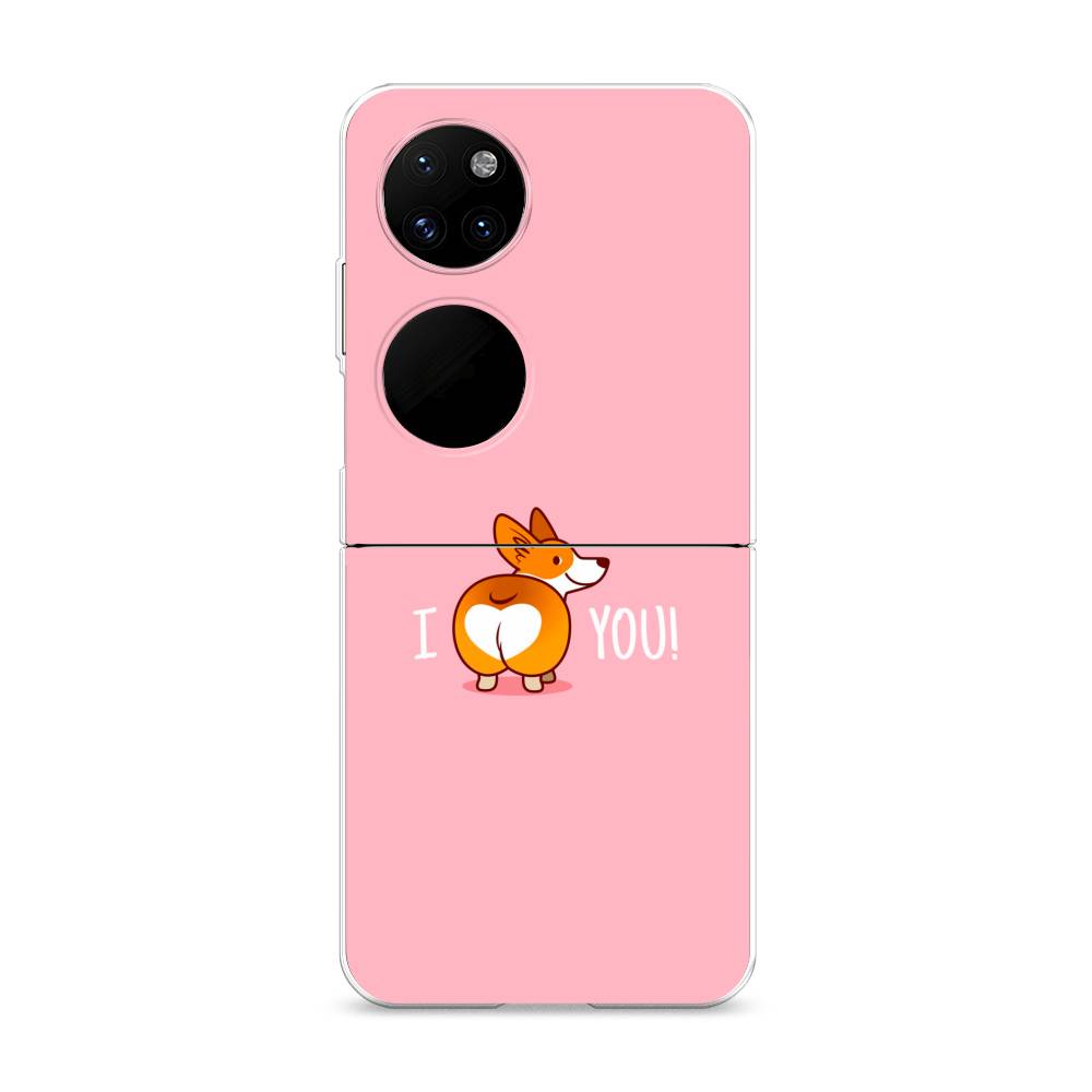 

Чехол на Huawei P50 Pocket "Корги I love you", Розовый;коричневый;белый, 6107450-1