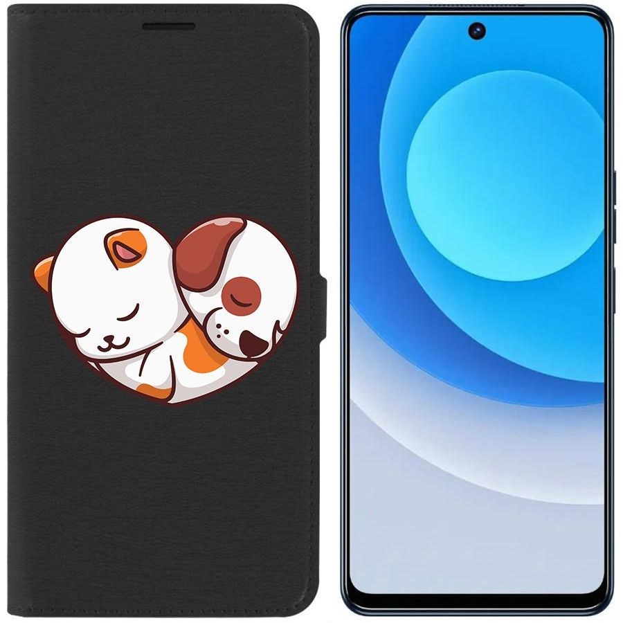 

Чехол-книжка Eco для Tecno Camon 19 Котёнок и Щенок (черный)