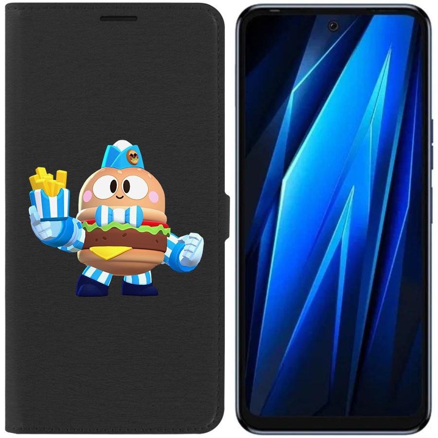 

Чехол-книжка Eco для Tecno Pova 4 Brawl Stars-Бургер Лу (черный)