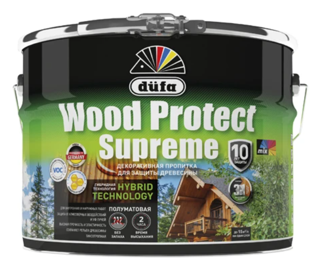 Пропитка декоративная для защиты древесины Dufa Wood Protect Supreme горная сосна 9 л герметик для дерева акриловый sealit wood elastic 900 гр сосна