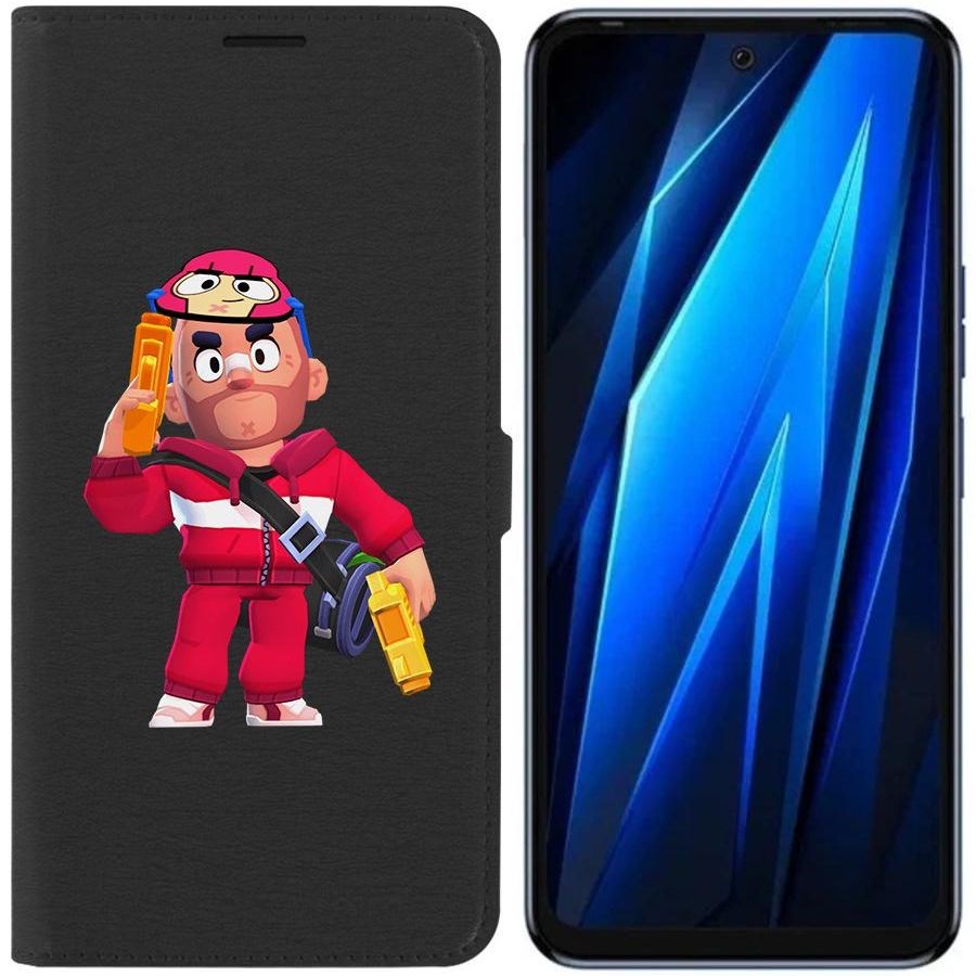 

Чехол-книжка Eco для Tecno Pova 4 Brawl Stars-Красавчик Кольт (черный)