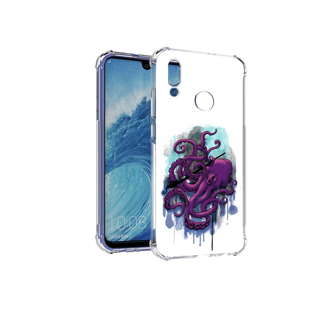 

Чехол MyPads Tocco для Huawei P Smart (2019) фиолетовый осьминог, Прозрачный, Tocco