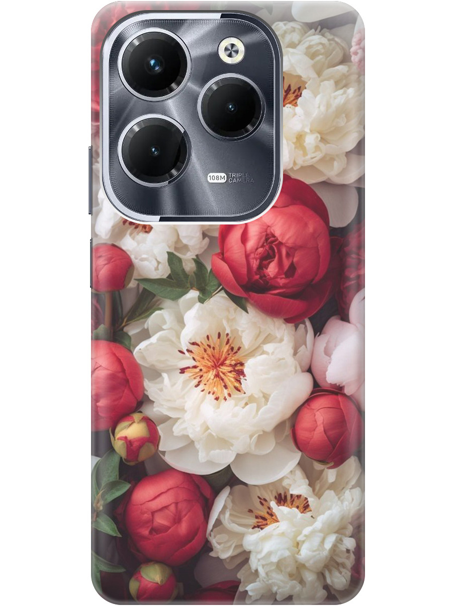 

Силиконовый чехол на Infinix Hot 40 / Hot 40 Pro с рисунком "Красно-белые пионы", Белый;красный, 20011885