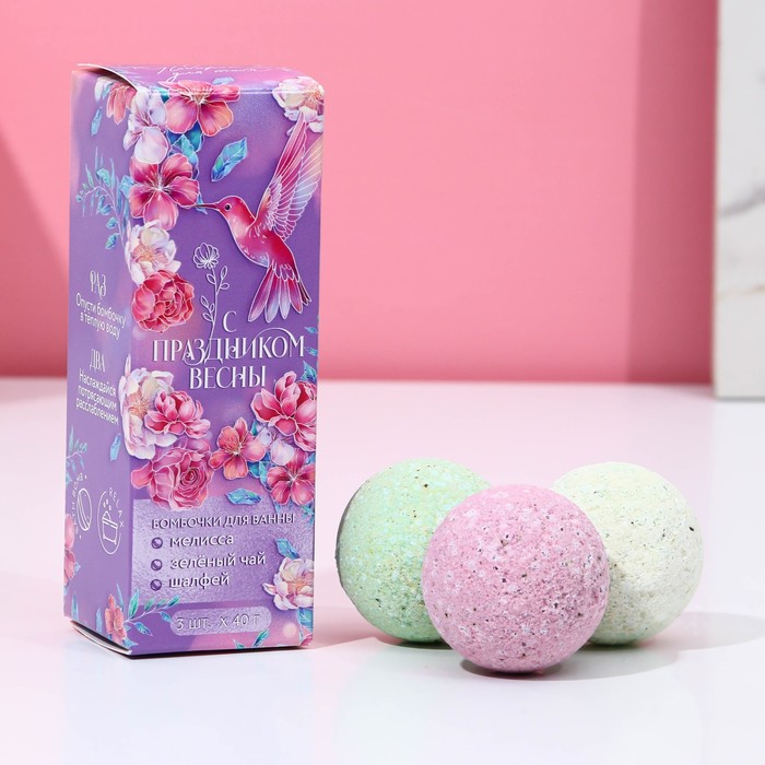 

Набор бомбочек "С праздником весны", ар.милиса,зелёный чай,шалфей,3х40гр;, Разноцветный