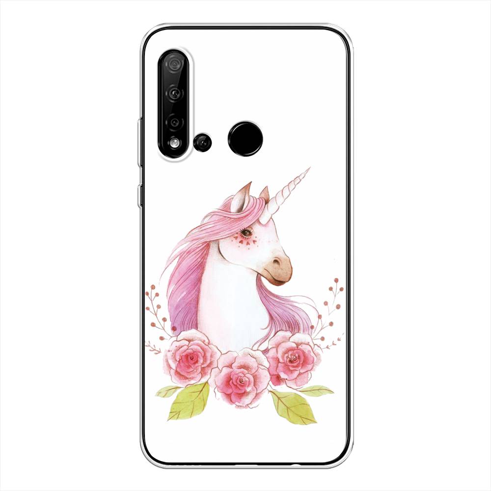 

Чехол на Huawei Nova 5i "Единорог цветы", Белый;розовый;серый, 69850-1