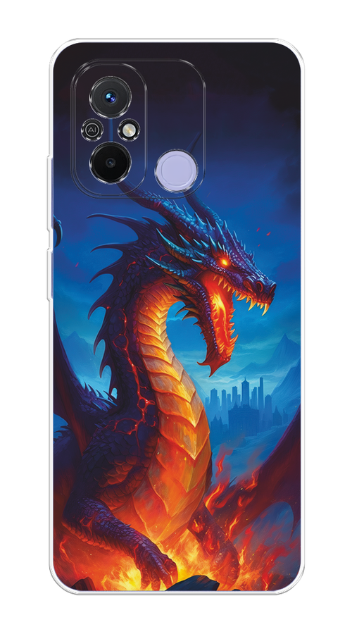 

Чехол на Redmi 12C/Poco C55 "Дракон над лавой", Оранжевый;коричневый;синий, 318250-1