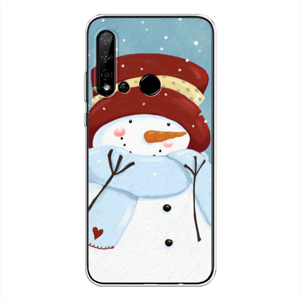 

Чехол на Huawei Nova 5i "Застенчивый снеговик", Голубой;белый;красный, 69850-5