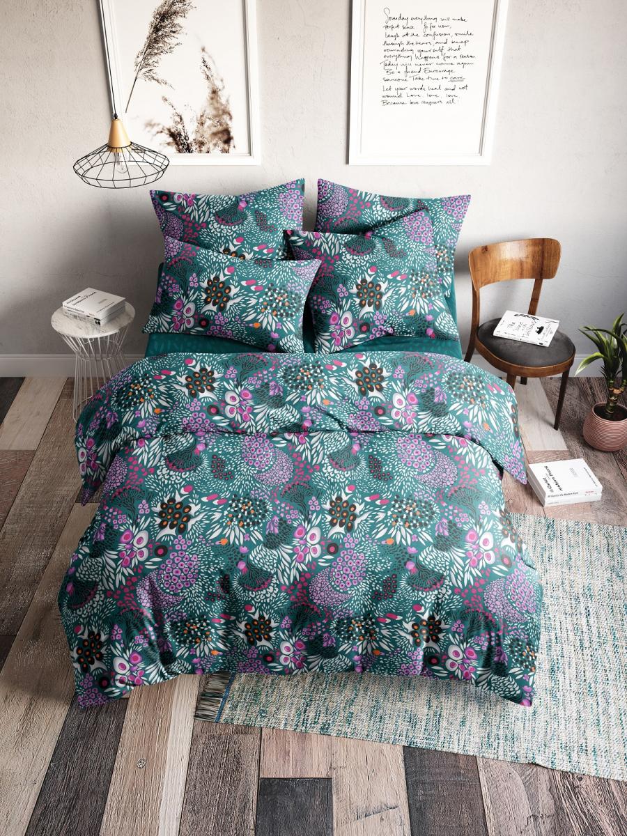 

Постельное Белье Морские цветы 70714-1 70715-1 Поплин 1.5-сп с простыней на резинке 70х70