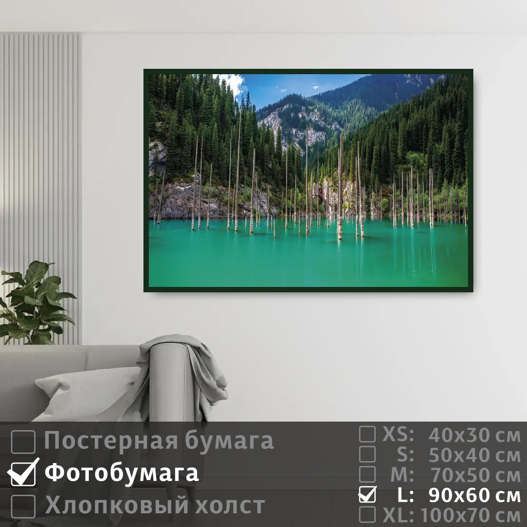 

Постер на фотобумаге ПолиЦентр Бирюзовое озеро с сосновым лесом в горах 90х60 см, БирюзовоеОзероССосновымЛесомВГорах
