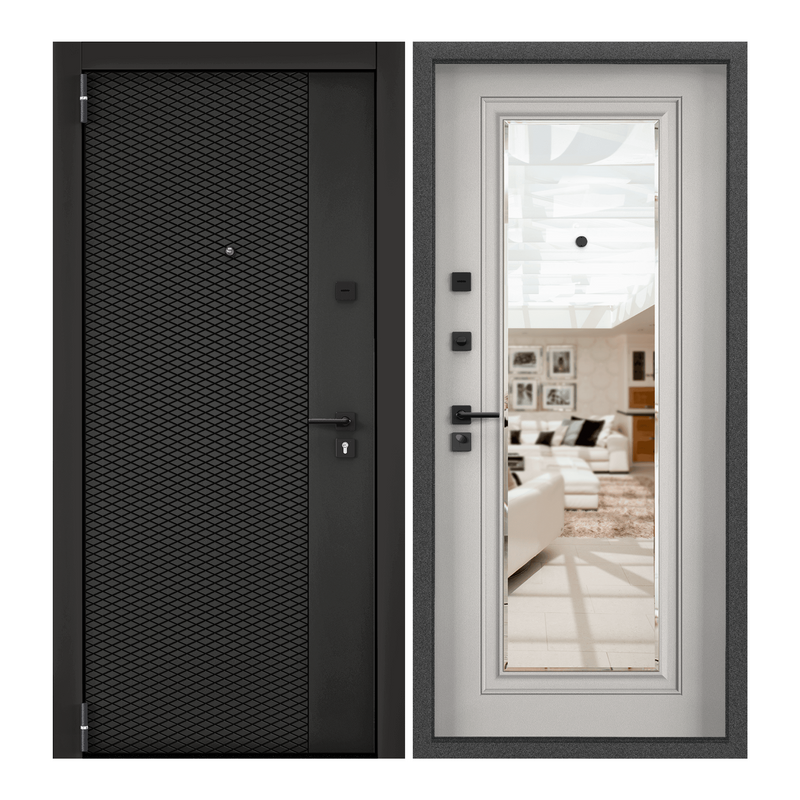 фото Дверь входная torex для квартиры стальная terminal-d 860х2050 левый, зеркало, черный/белый torex стальные двери