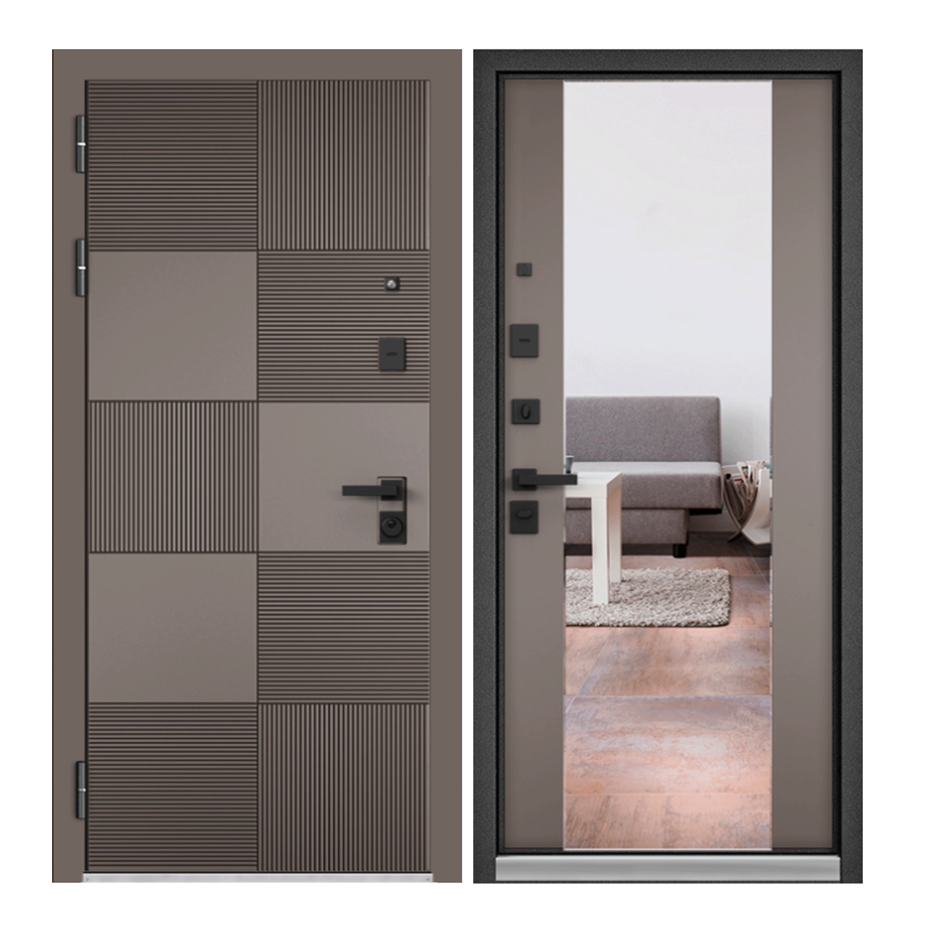 фото Дверь входная для квартиры proline металлическая loft 860х2050, левая, зеркало, коричневый
