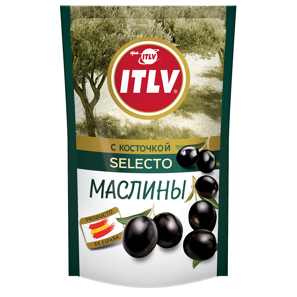 Маслины ITLV с косточкой Selecto 165г дой-пак