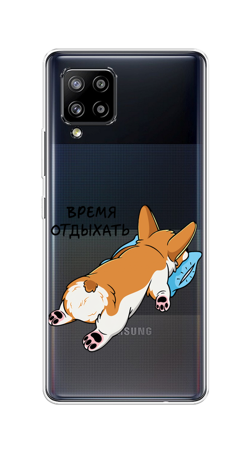 

Чехол на Samsung Galaxy A42 "Корги отдыхает", Черный;коричневый;голубой, 2101750-1
