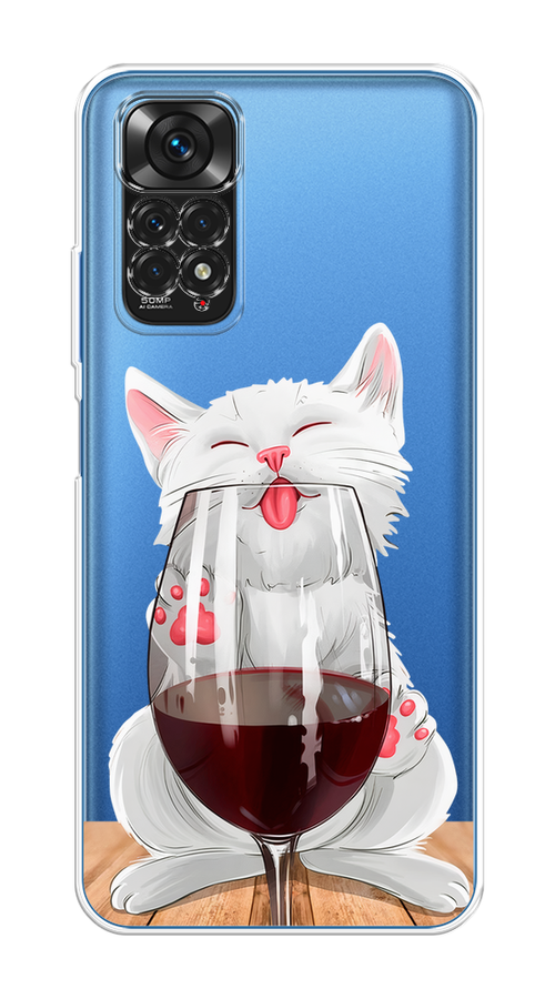 

Чехол на Xiaomi Redmi Note 11S "Кот с бокалом", Прозрачный;белый;красный, 313850-1