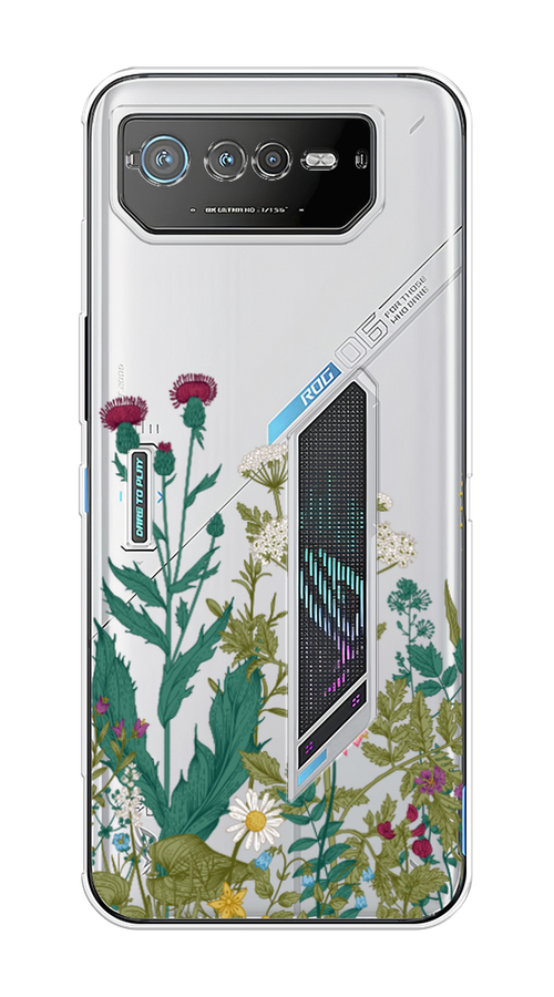 

Чехол на Asus ROG Phone 6 "Дикие полевые цветы", Зеленый;розовый;белый, 44650-2