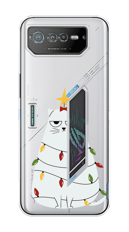 

Чехол на Asus ROG Phone 6 "Котик в гирлянде", Белый;красный;желтый, 44650-1