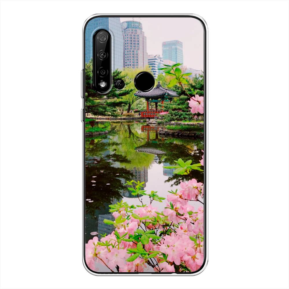 

Чехол на Huawei Nova 5i "Сакура возле озера", Зеленый;розовый;голубой, 69850-2