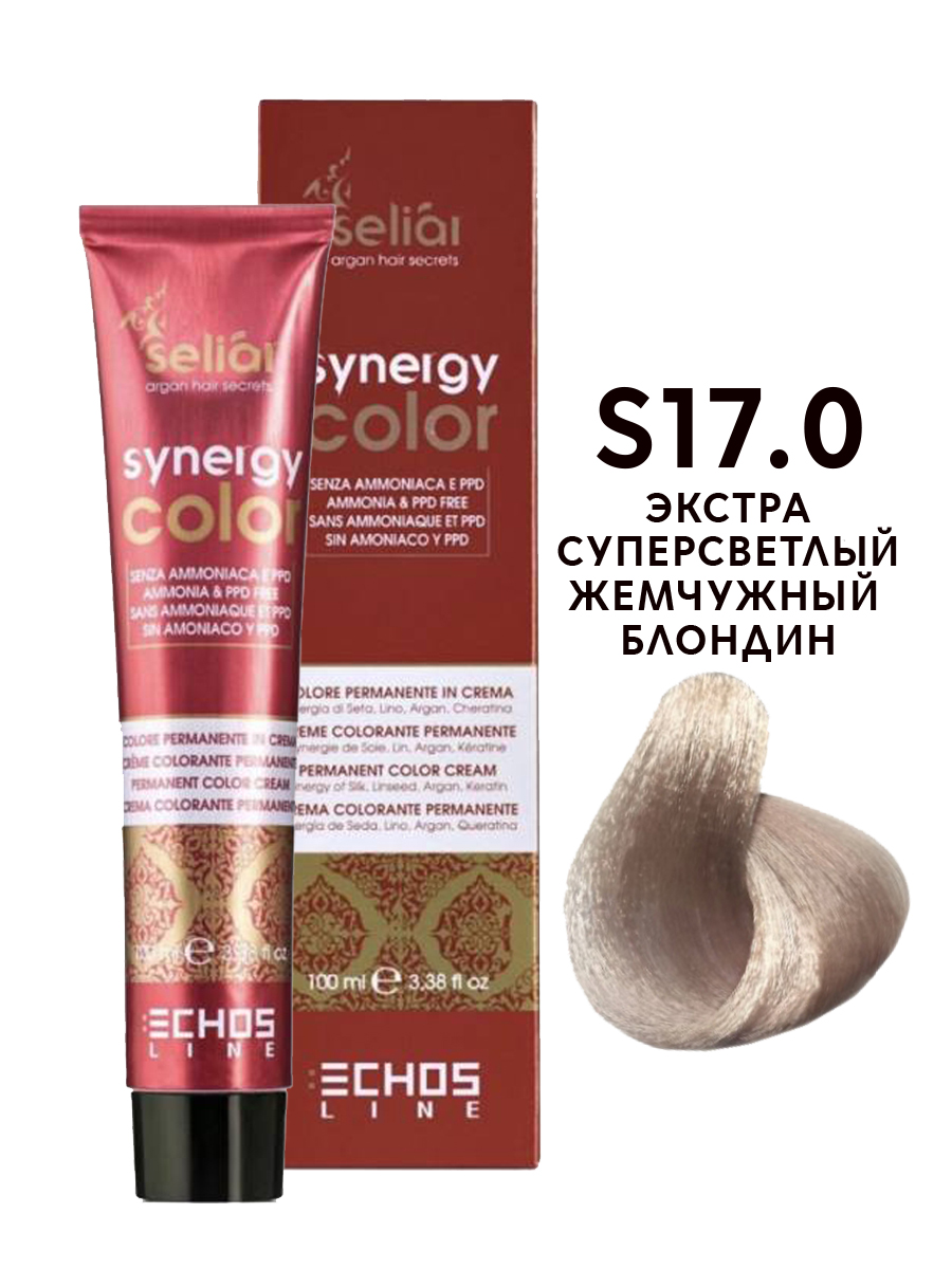 фото Краска echos line seliar synergy color s17.0 экстра суперсветлый жемчужный блондин, 100 мл