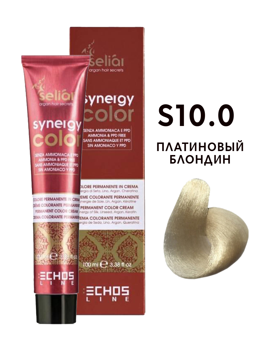 Крем-краска для волос Echos Line Seliar Synergy Color, S10.0 платиновый блондин, 100 мл краска для волос echos line seliar synergy color 6 7 коричневый темно русый 100 мл