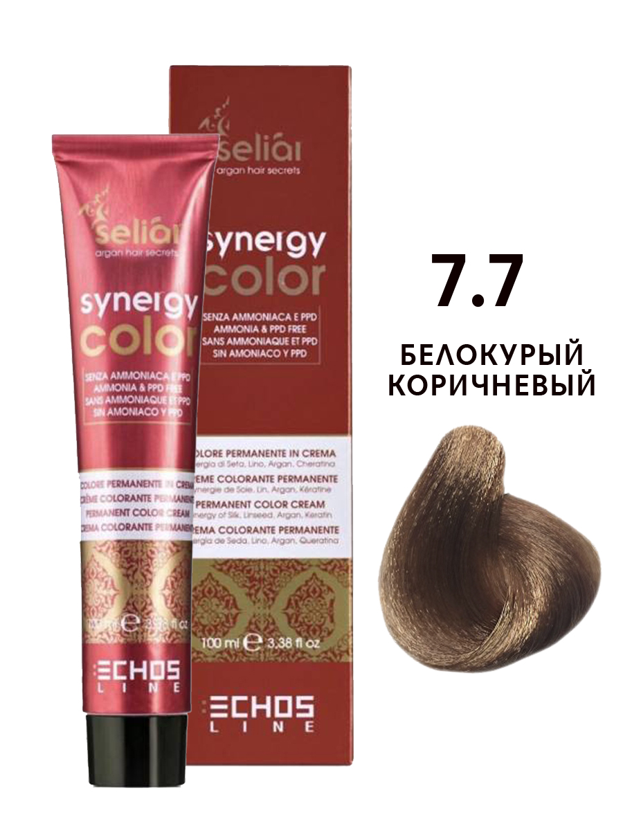 фото Крем-краска для волос echos line seliar synergy color, 7.7 белокурый коричневый, 100 мл