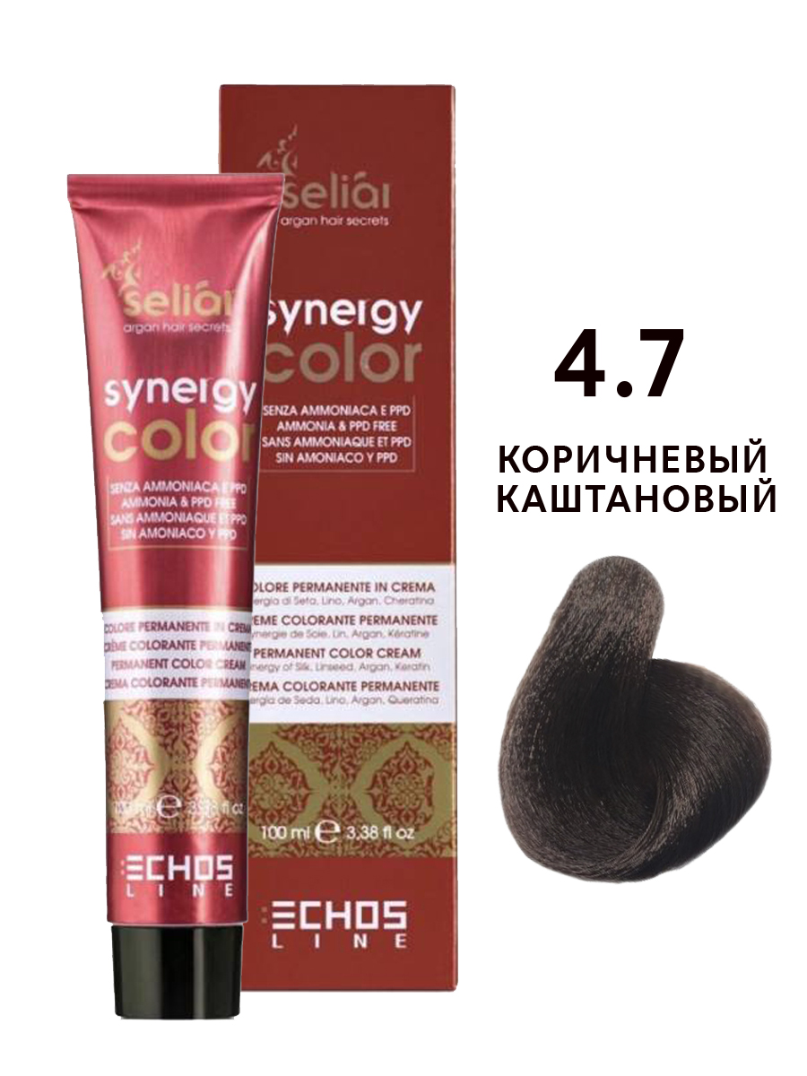 Крем-краска для волос Echos Line Seliar Synergy Color, 4.7 коричневый каштановый, 100 мл крем краска для волос echos line seliar synergy color 6 0 интенсивный темно русый 100 мл