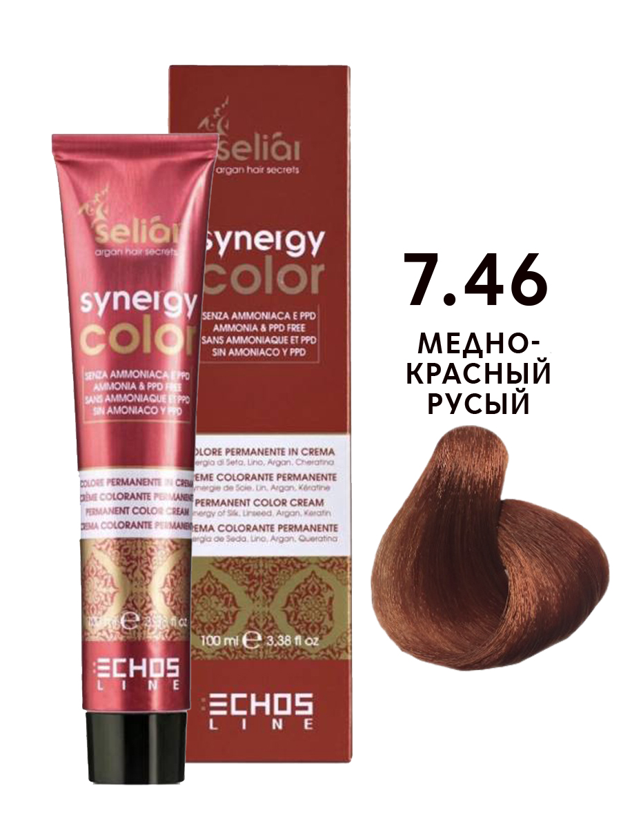 Крем-краска для волос Echos Line Seliar Synergy Color, 7.46 медно-красный русый, 100 мл крем краска для волос echos line seliar synergy color 6 0 интенсивный темно русый 100 мл