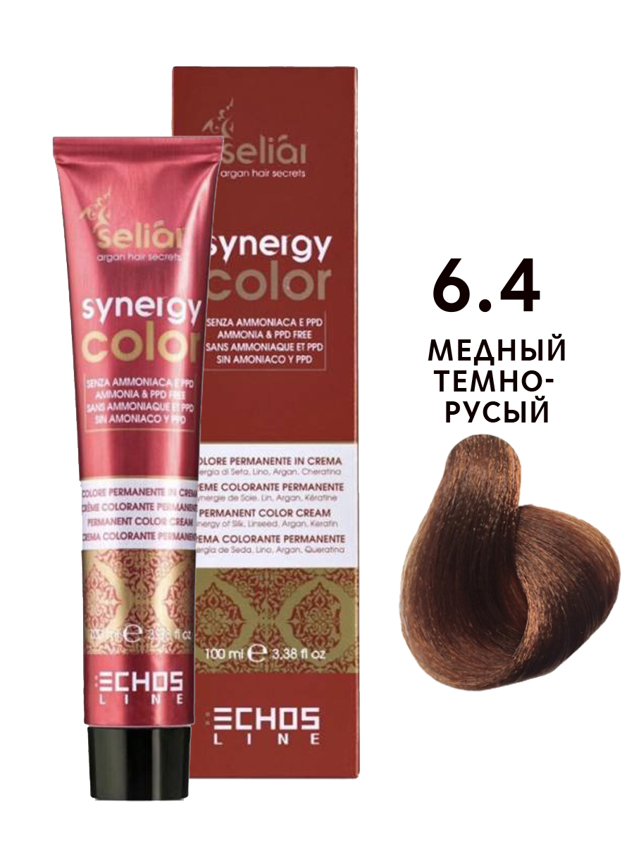 фото Крем-краска для волос echos line seliar synergy color, 6.4 медный темно-русый, 100 мл