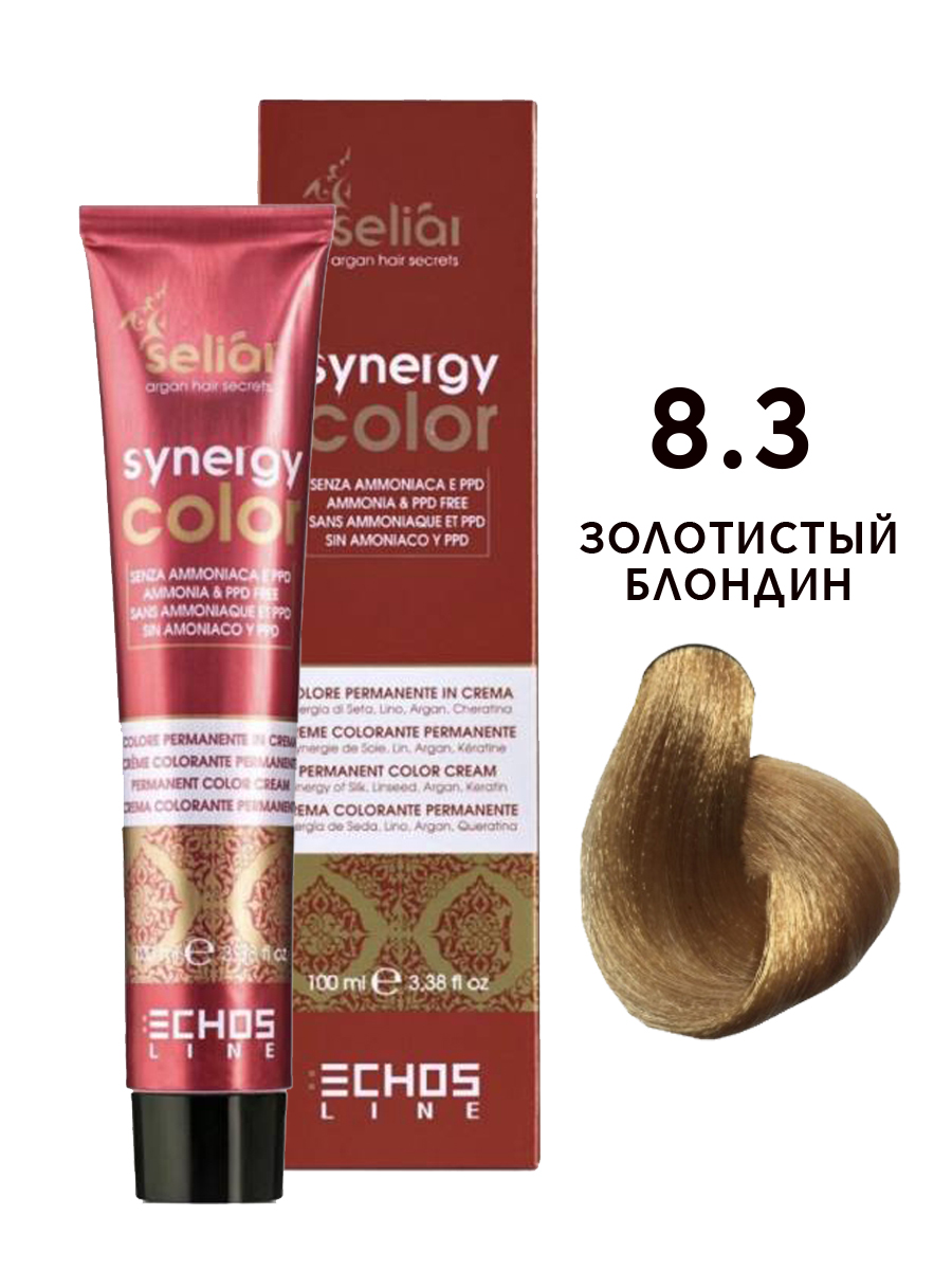 фото Крем-краска для волос echos line seliar synergy color, 8.3 золотистый блондин, 100 мл