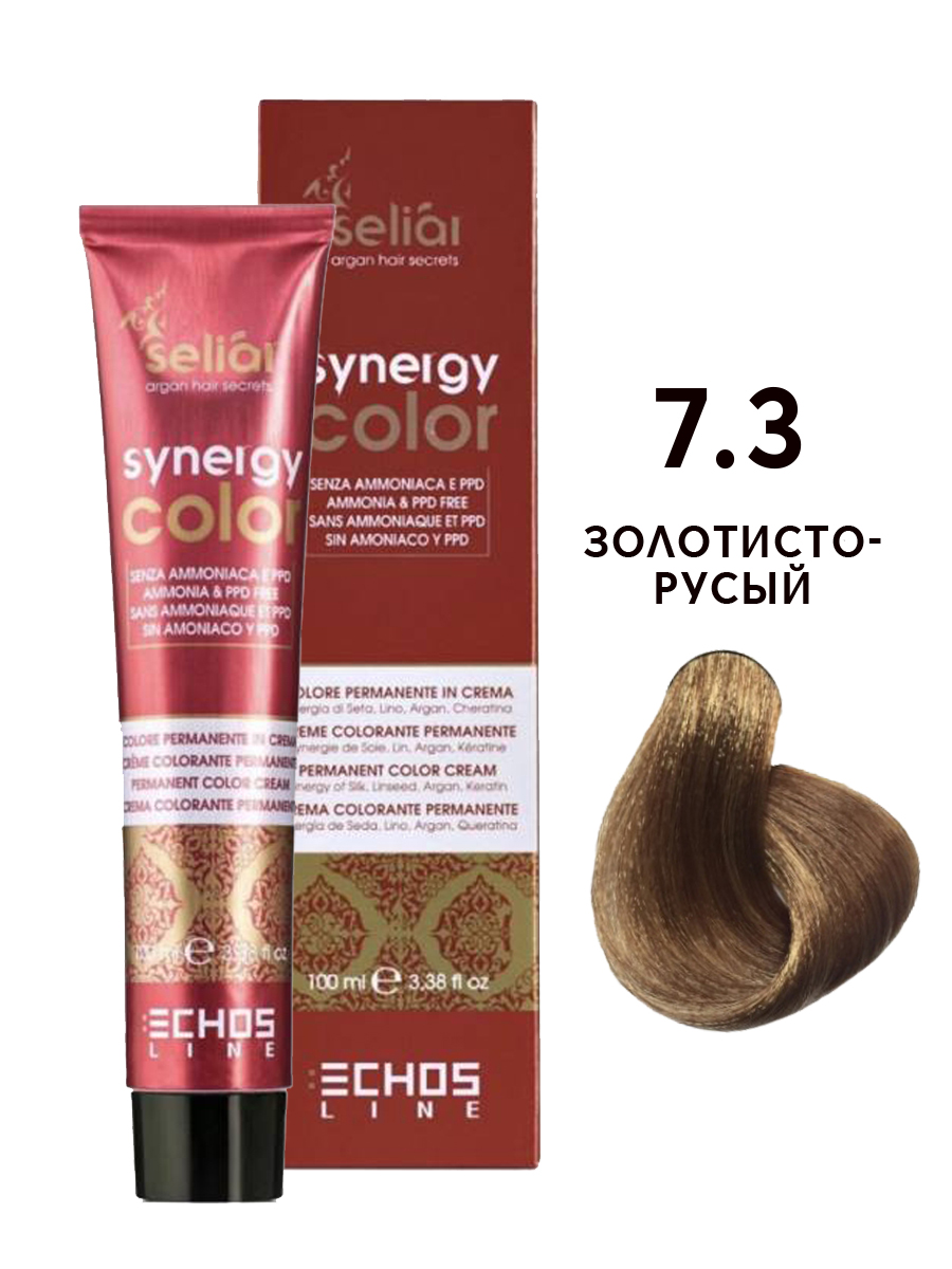 Крем-краска для волос Echos Line Seliar Synergy Color, 7.3 золотисто-русый, 100 мл крем краска для волос echos line seliar synergy color 7 0 интенсивный русый 100 мл