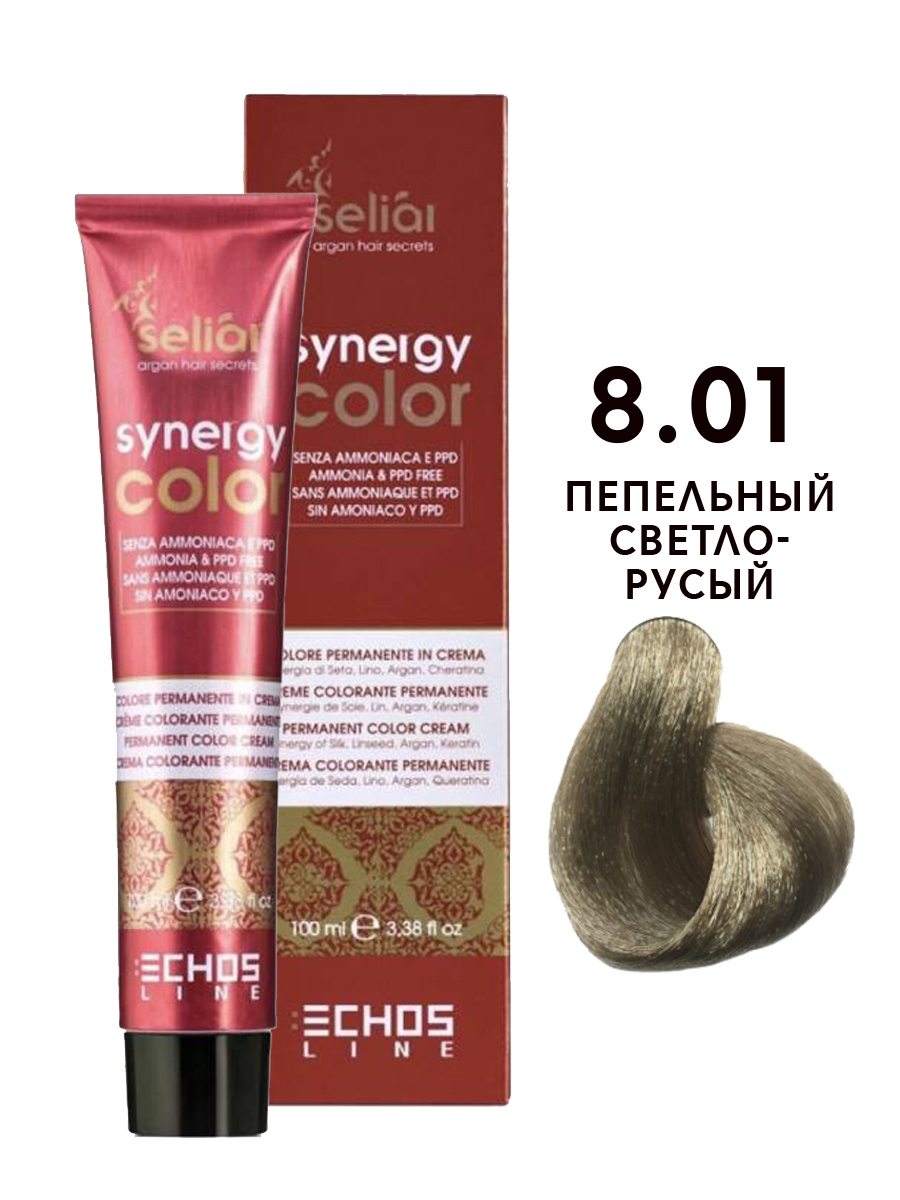 Купить Крем-краска для волос Echos Line Seliar Synergy Color, 8.01 пепельный светло-русый, 100 мл