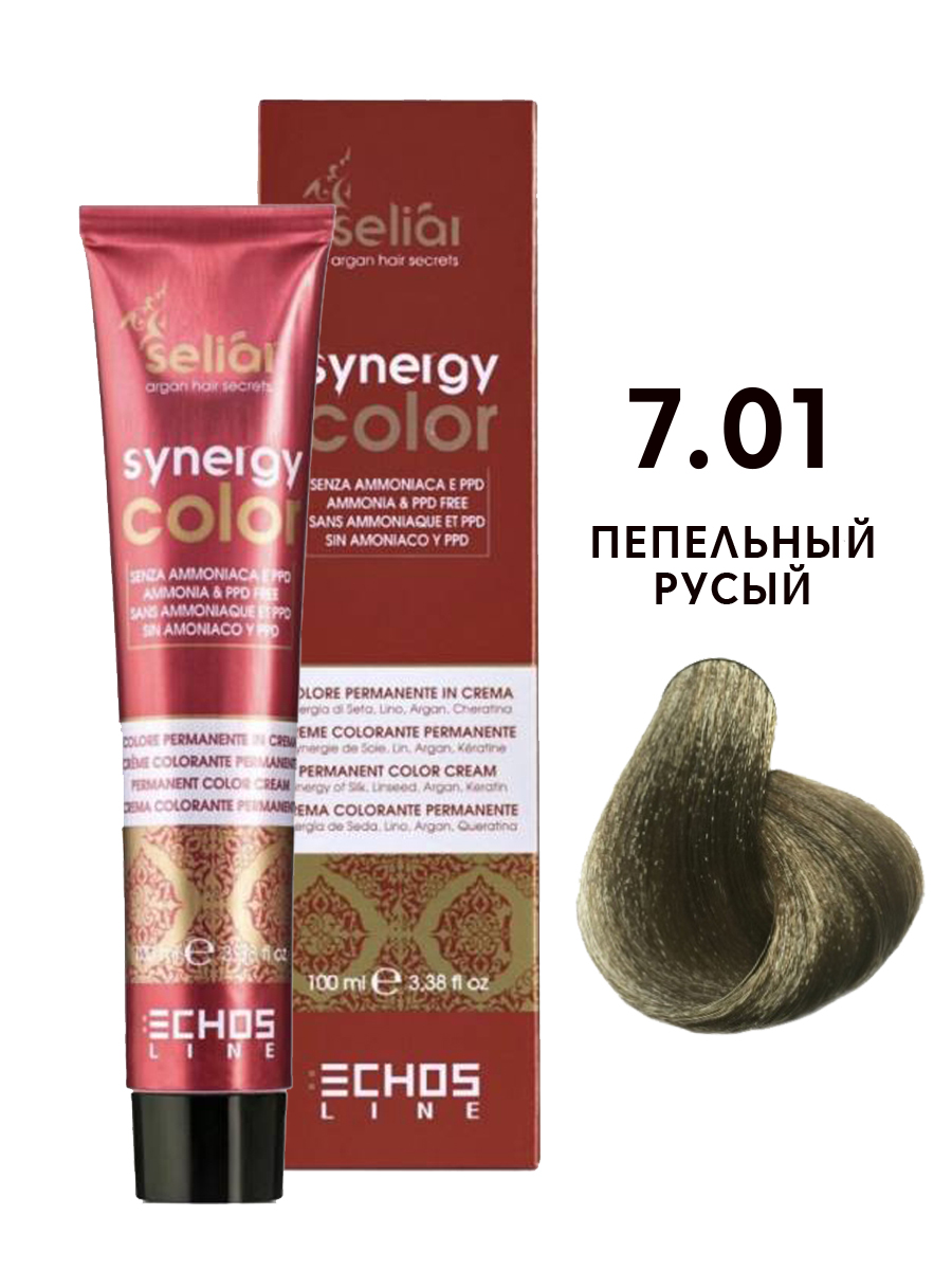 Купить Крем-краска для волос Echos Line Seliar Synergy Color, 7.01 пепельный русый, 100 мл